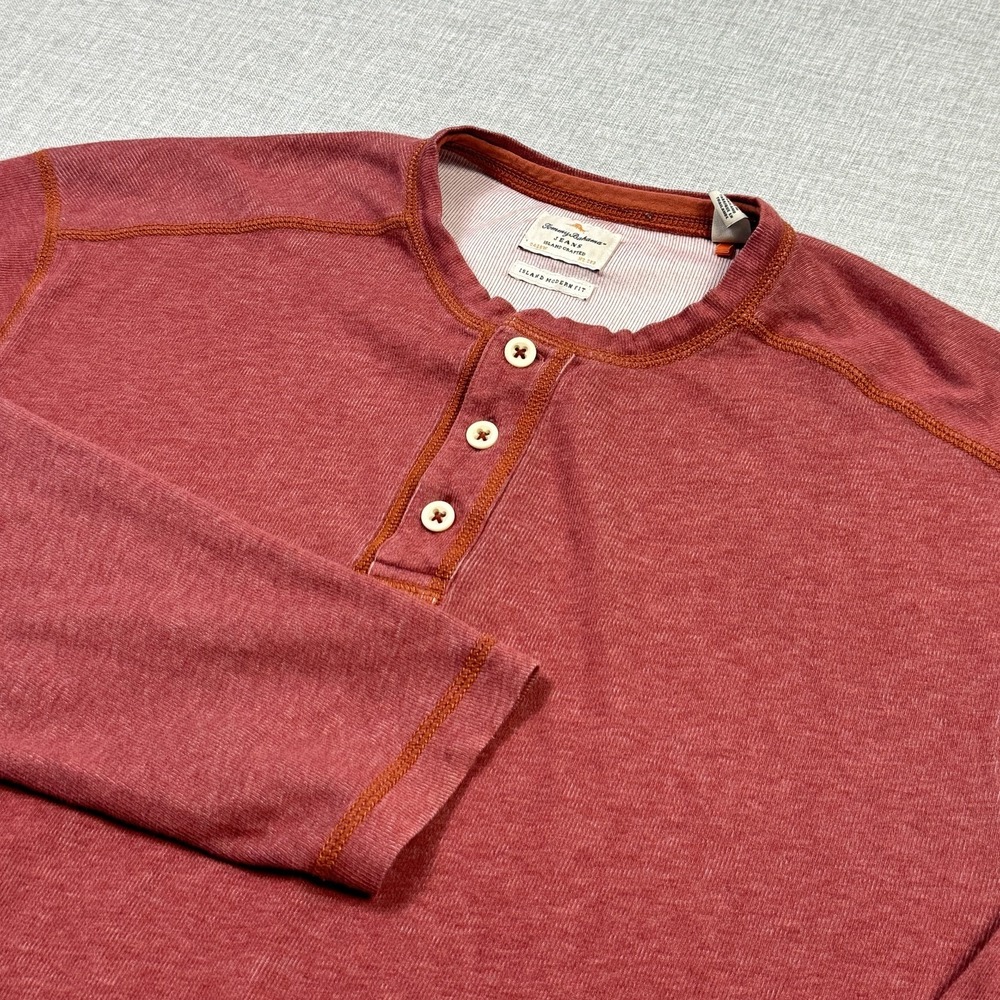 Tommy Bahama Shirt‎ Mens XLT Red Long Sleeve Henley Contrasting Trim Button